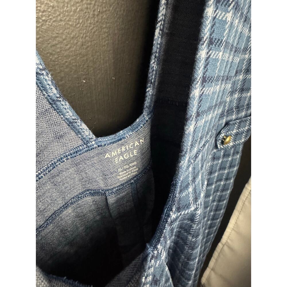 American Eagle It Knit Blue Checkered Pinafore Pleated Mini Dress XL - Picture 9 of 9